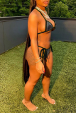 Blue Sexy Sweet Patchwork Draw String Swimwears