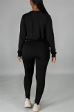 Red Casual Solid Basic O Neck Long Sleeve Two Pieces