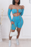 Grey Street Solid Bandage Strapless Long Sleeve Two Pieces