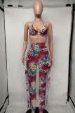 Purple Fashion Sexy Print Backless Strap Design Halter Sleeveless Two Pieces