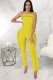 Yellow Fashion Sexy stringy selvedge Patchwork Solid Sleeveless Wrapped Jumpsuits