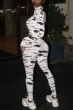 Colour Sexy Print Patchwork O Neck Long Sleeve Two Pieces
