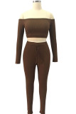 Wine Red Sportswear Solid Patchwork Bateau Neck Long Sleeve Two Pieces