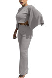 Blue Fashion adult Ma'am OL Solid Two Piece Suits Straight Three Quarter Two Pieces