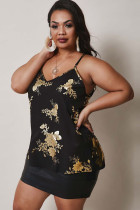 Black Fashion Sexy adult Ma'am V Neck Print Pattern Plus Size