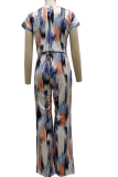 White Sexy Print Patchwork O Neck Short Sleeve Two Pieces