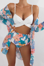 Baby Blue Sexy Print Bandage Patchwork Swimwears Three Piece