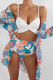 Baby Blue Sexy Print Bandage Patchwork Swimwears Three Piece