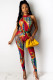 Red Fashion Ma'am adult Sexy Two Piece Suits Print Patchwork pencil Sleeveless Two-piece Pant