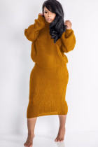 Orange Sexy Solid Two Piece Suits pencil Long Sleeve