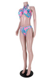Pink Fashion Sexy Print Bandage Backless Swimwears