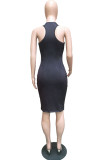 White Europe and America Street White Spaghetti Strap Sleeveless O neck Pencil Dress Knee-Length Print Dresses