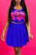 Blue Sexy Casual Letter Print Vests U Neck Sleeveless Two Pieces