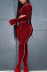 Wine Red Milk Silk OL Patchwork Solid asymmetrical pencil Long Sleeve Two Pieces