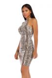 serpentine adult Fashion Sexy Off The Shoulder Sleeveless O neck Step Skirt Knee-Length Snake pattern