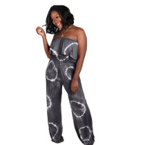 Grey Elastic Fly Mid Print Loose Pants Jumpsuits & Rompers