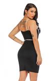 Red Fashion Sexy Spaghetti Strap Sleeveless Slip Step Skirt Knee-Length Patchwork Solid Club