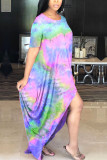 Orange Milk. Fashion adult Ma'am Street Cap Sleeve Short Sleeves O neck Princess Dress Floor-Length Print Tie and dye asymmetrical Dresses