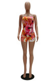 Orange Fashion Casual adult Patchwork Print Two Piece Suits pencil Long Sleeve Two Pieces
