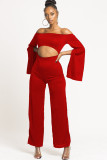 White Sexy Patchwork Solid Ruffled Long Sleeve one word collar Jumpsuits