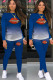 Blue Fashion Casual adult Ma'am Print Two Piece Suits pencil Long Sleeve Two Pieces
