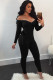 Black Sexy Solid bandage Patchwork Long Sleeve V Neck Jumpsuits
