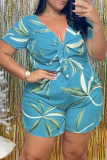 Red Sexy Print Patchwork V Neck Plus Size Jumpsuits