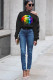 Black One Shoulder Collar Print Print Long Sleeve 