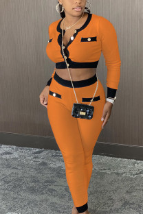 Orange Street Geometric Patchwork O Neck Long Sleeve Regular Sleeve Short Two Pieces
