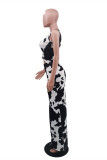 Colour Fashion Sexy Print Hollowed Out O Neck Vest Dress