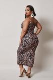 Brown Fashion Sexy adult Slip Leopard Patchwork Print Stitching Plus Size