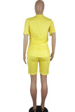 Yellow venetian Fashion Casual Print Two Piece Suits Straight Short Sleeve Two Pieces