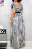 Black Fashion Casual Print Patchwork Square Collar Short Sleeve Dress