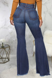Dark Blue Sexy Ripped High Waist Boot Cut Denim