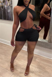 Red Fashion Sexy Solid Hollowed Out Backless Halter Sleeveless Two Pieces