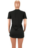 White O Neck Short Sleeve Patchwork Print Tees & T-shirts