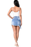 Blue Denim Zipper Fly Button Fly High Hole washing Asymmetrical Pocket Zippered A-line skirt Skirts