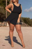 White Sexy Solid Patchwork O Neck Cake Skirt Plus Size Dresses