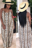 Navy Blue Casual Off The Shoulder Sleeveless Slip Swagger Floor-Length Print Patchwork