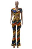 Blue Street Fashion adult Two Piece Suits Print Boot Cut Short Sleeve Two-piece Pants Set