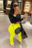 Green Elastic Fly Sleeveless Mid bandage Solid Patchwork pencil Pants