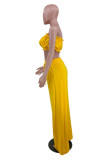 Yellow Sexy Casual Solid Backless Strapless Sleeveless Two Pieces