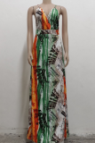 Purple Sexy Print High Opening Spaghetti Strap Straight Dresses