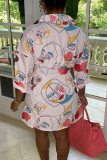 Black Street Print Patchwork Turndown Collar Shirt Dress Dresses