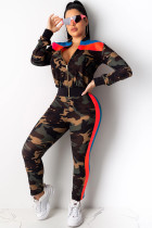 multicolor venetian Street Two Piece Suits Patchwork Camouflage Print pencil Long Sleeve Two-piece Pants Set