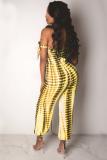 Yellow Sexy Colorblock Sleeveless one word collar Jumpsuits