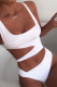 White Sexy Print Hollowed Out Patchwork Swimwears