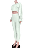 Coffee Casual Party Pit Article Fabrics Solid Bandage O Neck Long Sleeve Flare Sleeve Regular Two Pieces