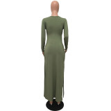 Army Green Elastic Fly Mid Hooded Out Split Skinny shorts Two-piece suit