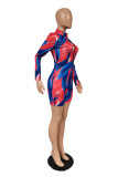Red Fashion Casual Print Basic Zipper Collar Skinny Romper